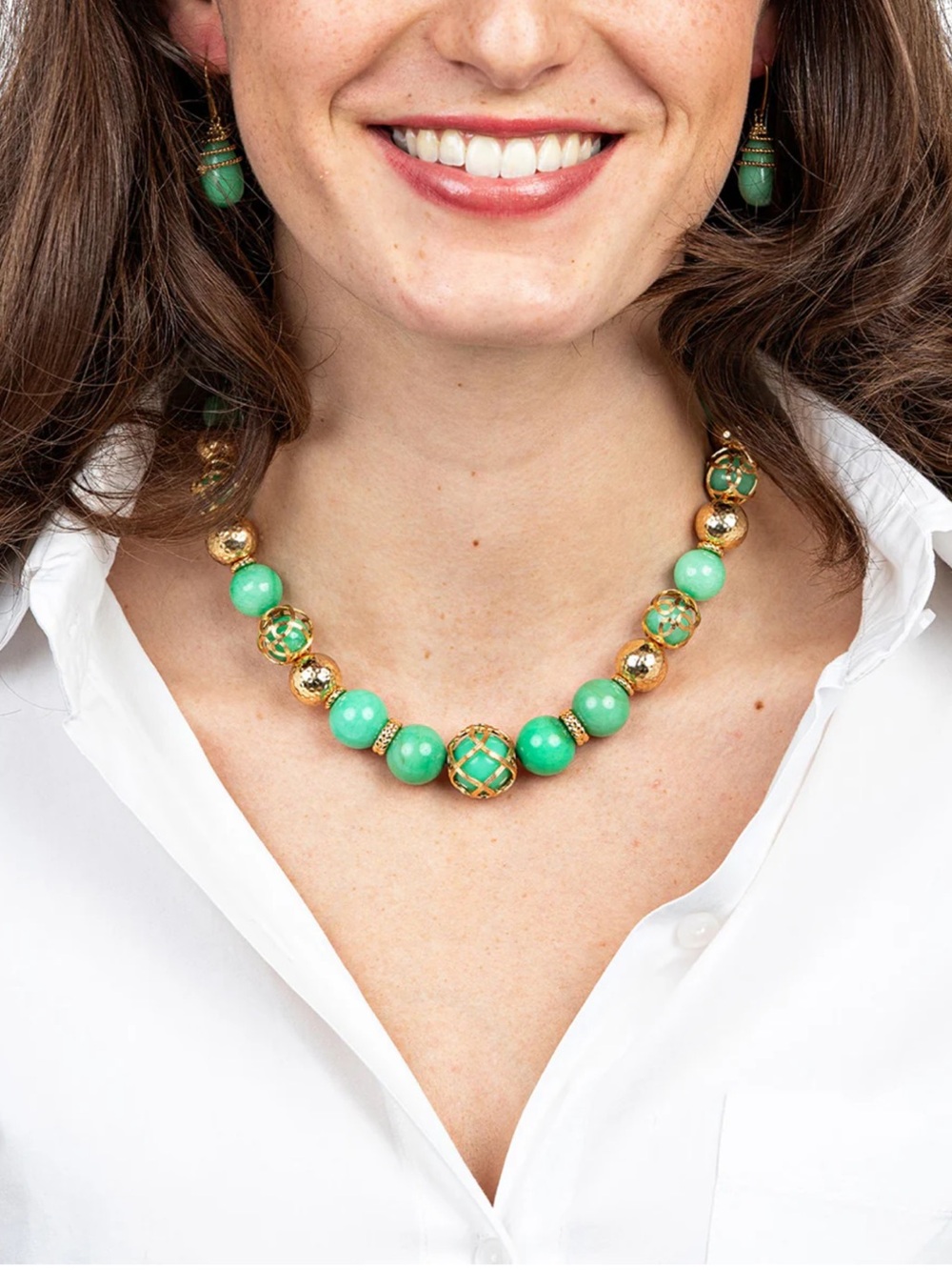 Capucine de Wulf NWT Gold and Green Beaded Statement Necklace retired design